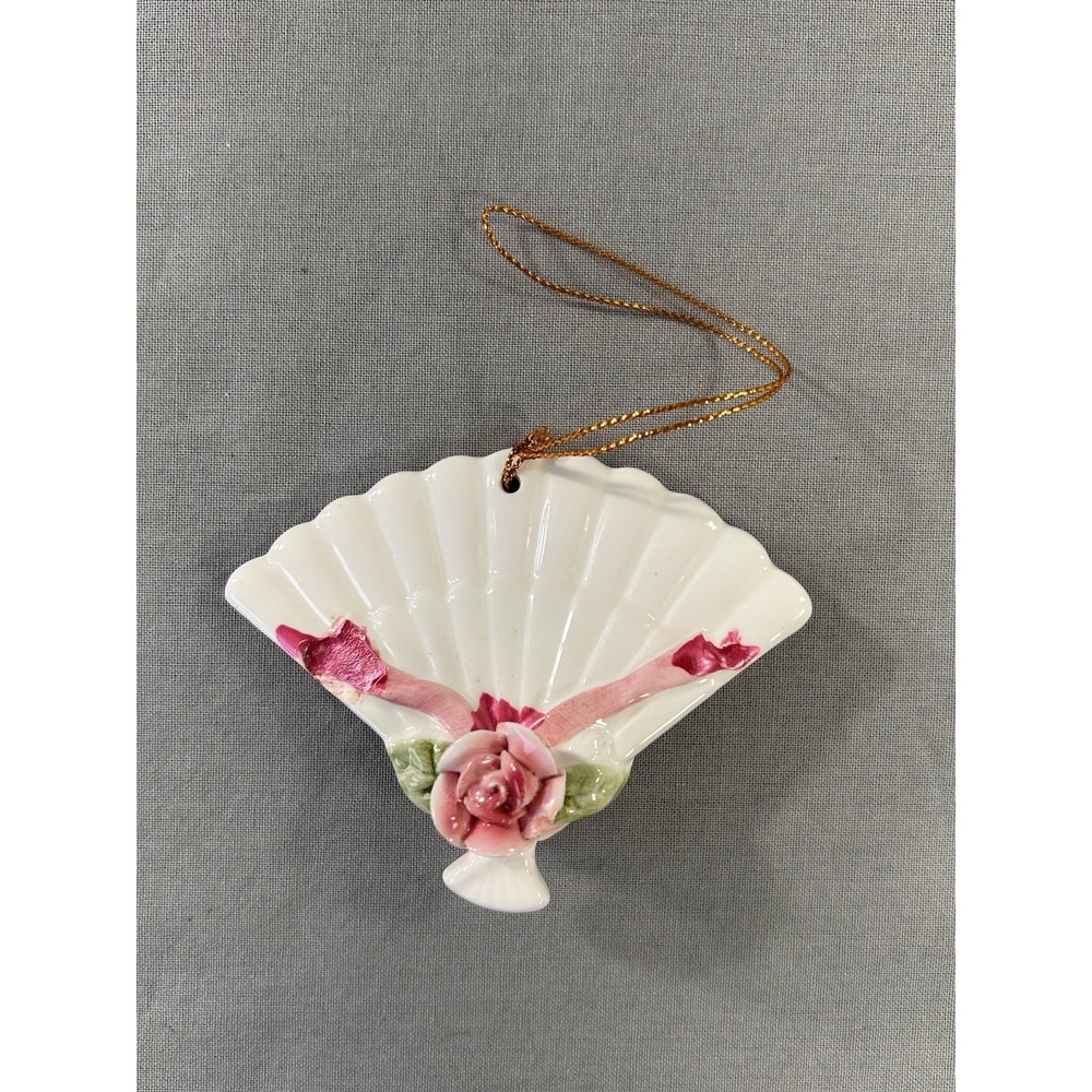 Vintage Ceramic Fan With‎ Pink Rose Ornament 3.5"x2.5"x1" Collectibles
